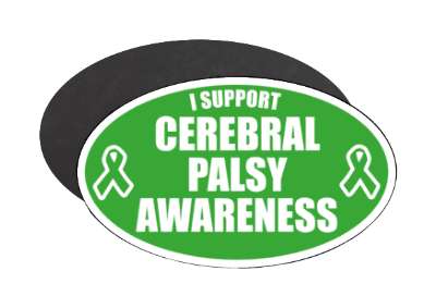 i support cerebral palsy awareness green ribbons stickers, magnet