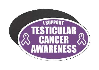 i support testicular cancer awareness purple ribbons stickers, magnet