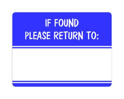 if found please return to fill in space blue stickers, magnet