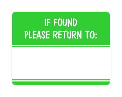 if found please return to fill in space green stickers, magnet