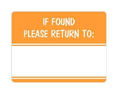 if found please return to fill in space orange stickers, magnet