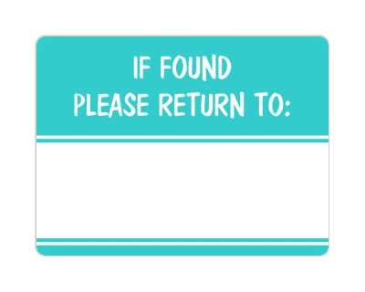 if found please return to fill in space teal stickers, magnet