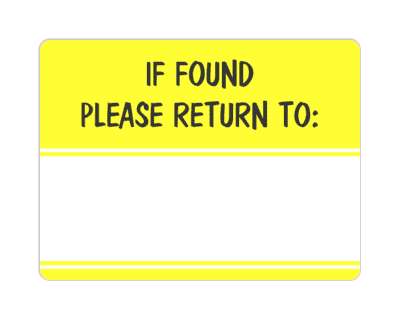 if found please return to fill in space yellow stickers, magnet