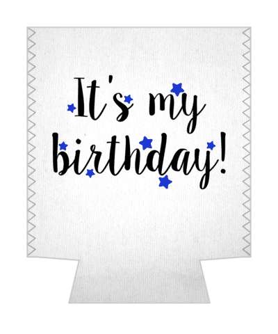 its my birthday black white cursive beep blue soft stars stickers, magnet