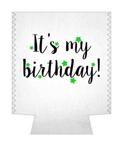 its my birthday black white cursive green soft stars stickers, magnet