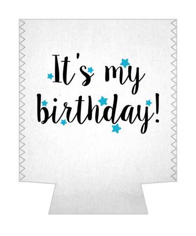 its my birthday black white cursive medium blue soft stars stickers, magnet