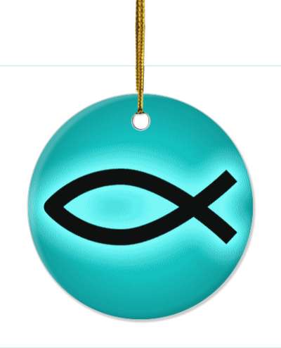 jesus fish christian symbol aqua teal gradient stickers, magnet