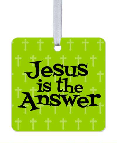 jesus is the answer crosses spiritual green stickers, magnet