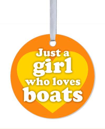 just a girl who loves boats heart orange stickers, magnet