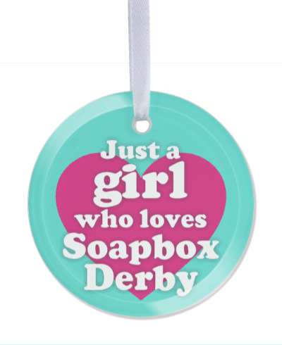 just a girl who loves soapbox derby heart red stickers, magnet