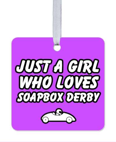 just a girl who loves soapbox derby purple casual stickers, magnet