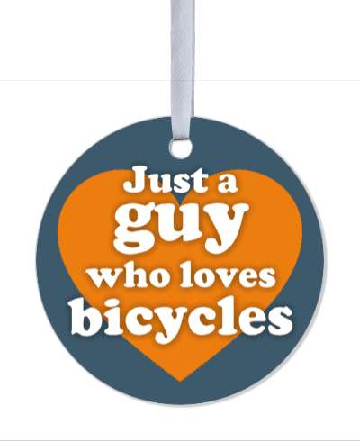 just a guy who loves bicycles orange heart stickers, magnet