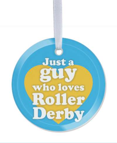 just a guy who loves roller derby orange heart fan stickers, magnet
