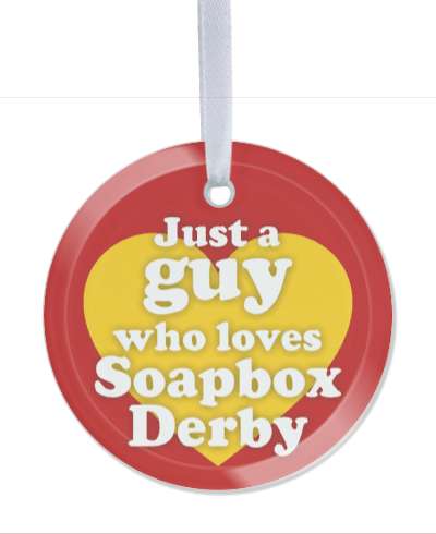 just a guy who loves soapbox derby orange heart stickers, magnet