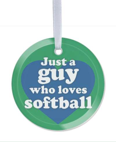 just a guy who loves softball large deep blue heart stickers, magnet