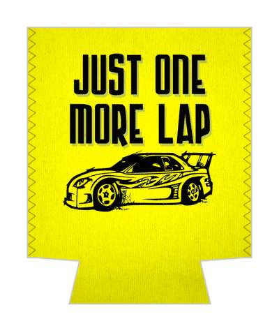just one more lap racecar yellow black stickers, magnet
