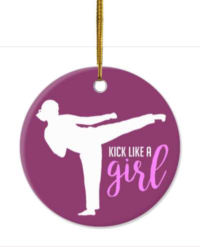 kick like a girl martial arts silhouette kick purple stickers, magnet
