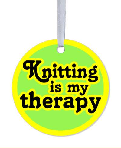 knitting is my therapy yellow green stickers, magnet