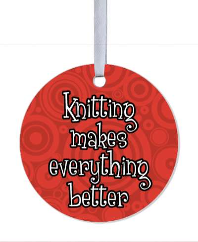 knitting makes everything better red circles pattern stickers, magnet