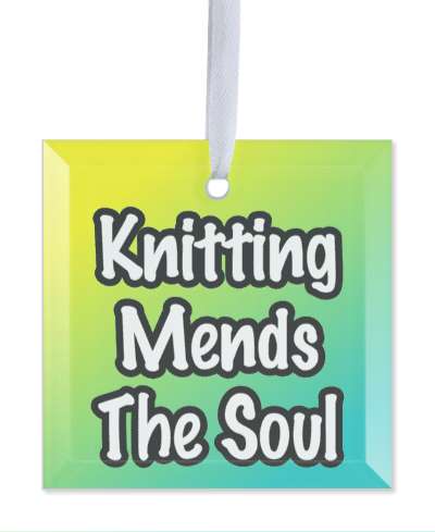 knitting mends the soul yellow green gradient stickers, magnet