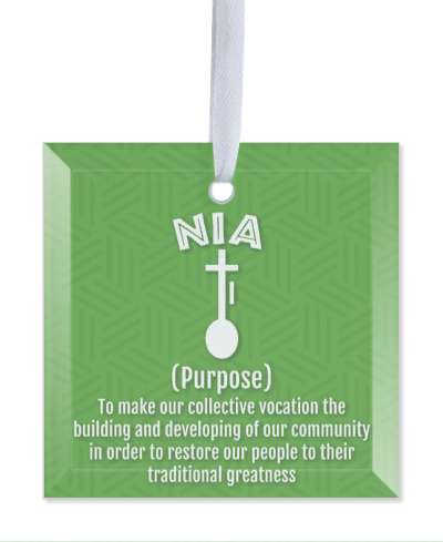 kwanzaa nia purpose to make our collective vocation the building of our community symbol green stickers, magnet