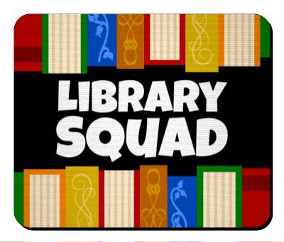 library squad books stacked stickers, magnet
