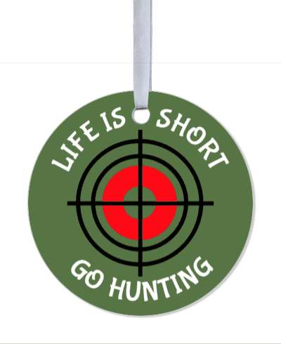 life is short go hunting crosshair green stickers, magnet