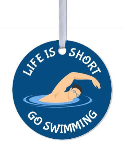 life is short go swimming swimmer in deep blue pool water stickers, magnet