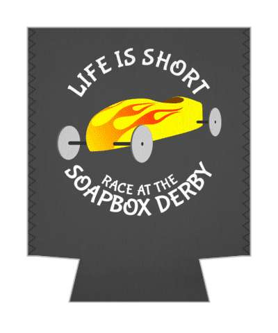 life is short race at the soapbox derby yellow car stickers, magnet