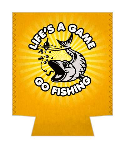 lifes a game go fishing orange rays cartoon fish bait stickers, magnet