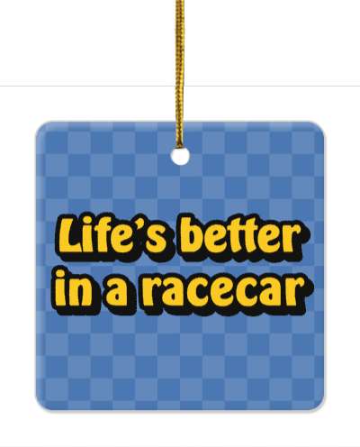 lifes better in a racecar blue checker orange stickers, magnet