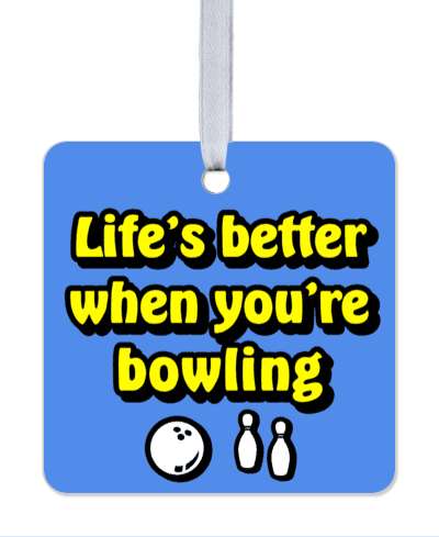 lifes better when youre bowling pins bowling ball blue yellow stickers, magnet