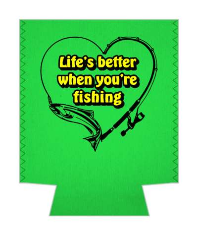 lifes better when youre fishing heart shape fishing pole fish green yellow stickers, magnet