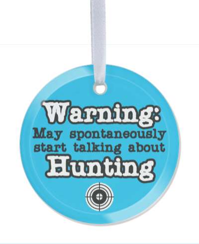 light blue danger symbol warning may spontaneously start talking about hunting target stickers, magnet