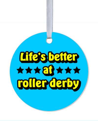 light blue yellow lifes better at roller derby stars stickers, magnet