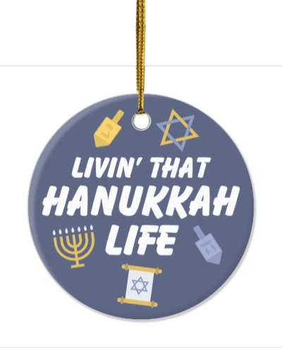 living that hanukkah life star of david menorah dreidel blue stickers, magnet