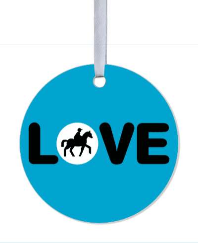 love black white horse rider silhouette blue stickers, magnet