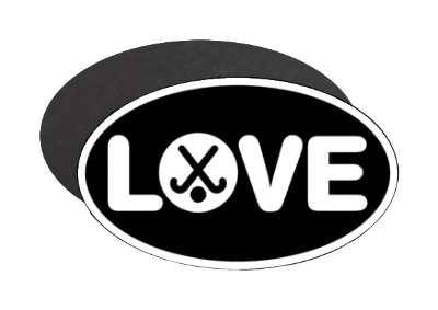 love field hockey crossed sticks and ball black white stickers, magnet