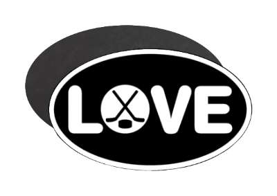 love hockey crossed sticks puck black white stickers, magnet