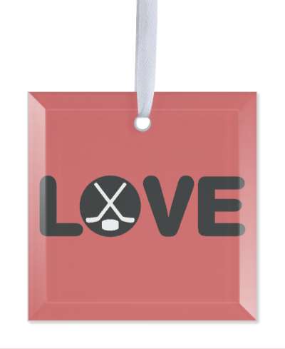 love hockey crossed sticks puck deep red stickers, magnet