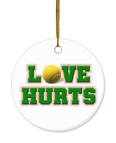 love hurts tennis ball green white block stickers, magnet