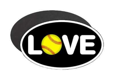 love softball ball black white stickers, magnet