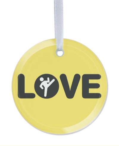 martial arts love yellow orange silhouette kicking stickers, magnet