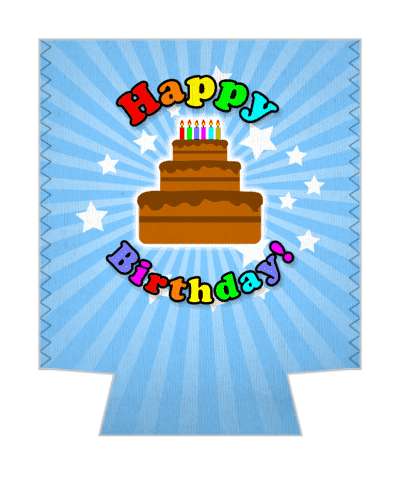 multicolor letters happy birthday candles cake light blue rays stickers, magnet