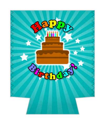 multicolor letters happy birthday candles cake teal rays stickers, magnet