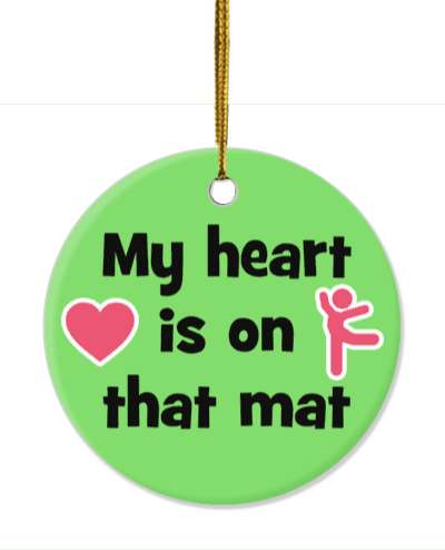my heart is on that mat gymnastics stick figure heart green stickers, magnet