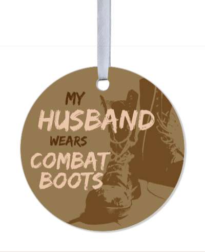 my husband wears combat boots brown stickers, magnet