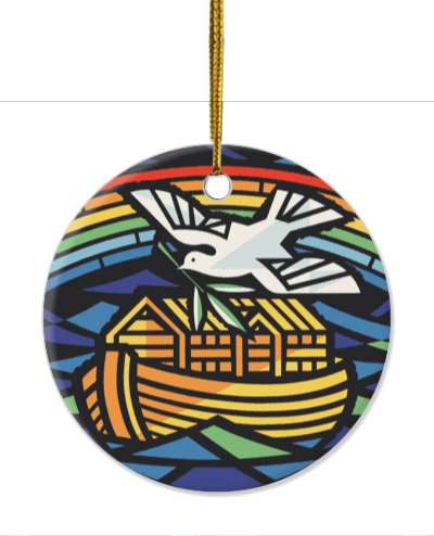 noahs ark stained glass dove rainbow pretty stickers, magnet