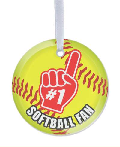 number one softball fan yellow ball red pointing finger glove stickers, magnet