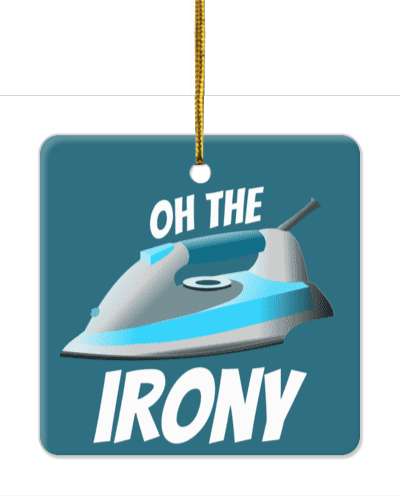 oh the irony clothes iron funny pun teal stickers, magnet